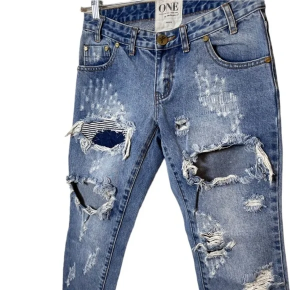 Revolve Jeans Womens 24 One Teaspoon Free Bird Dusty Destroyed Low Rise 90s Goth - Picture 6 of 14